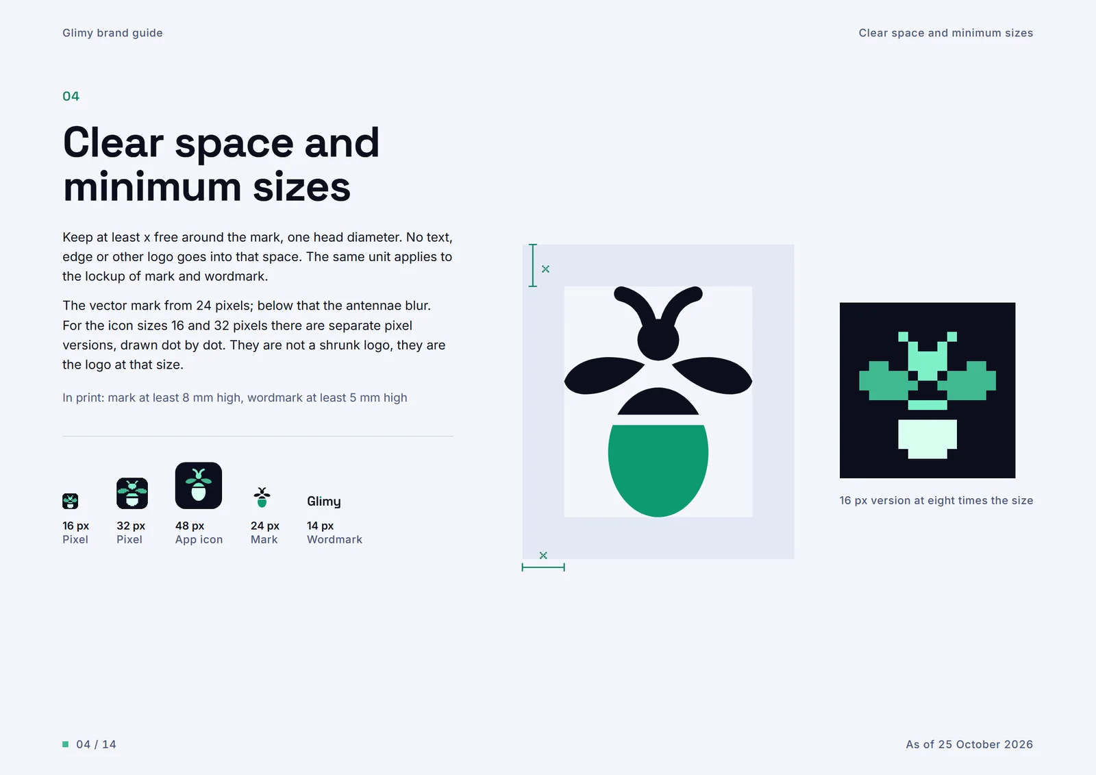 Page 4: Clear space and minimum sizes